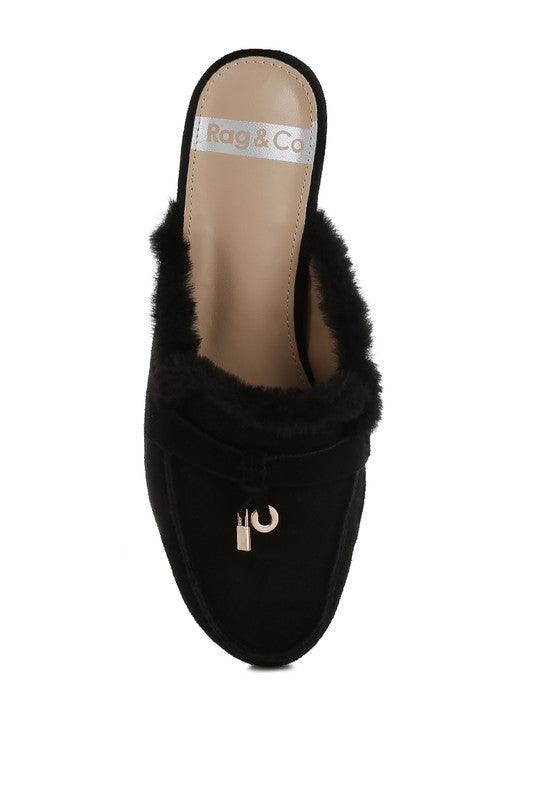 Bosnia Suede & Faux Fur Slip On Mules