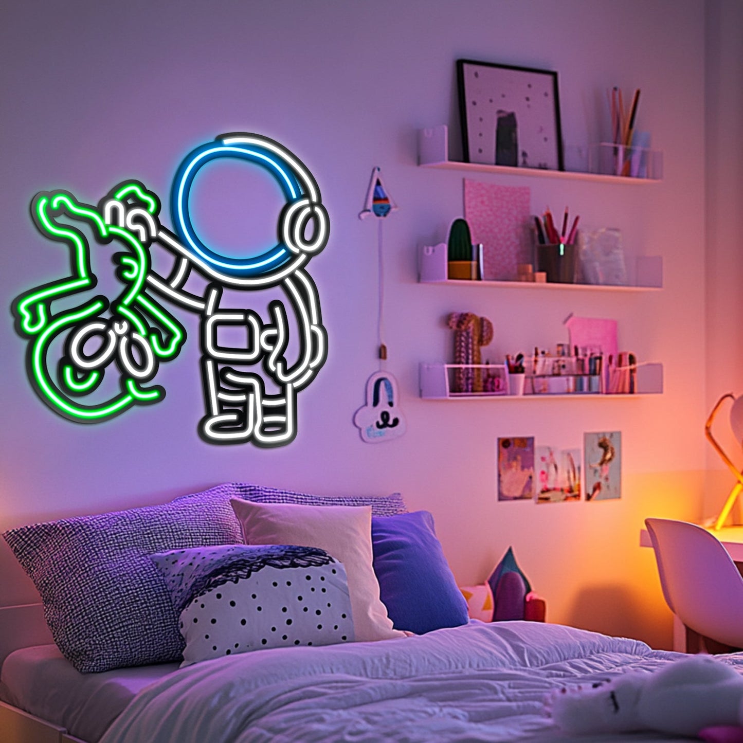 Alien and Astronaut Metal Neon Wall Art