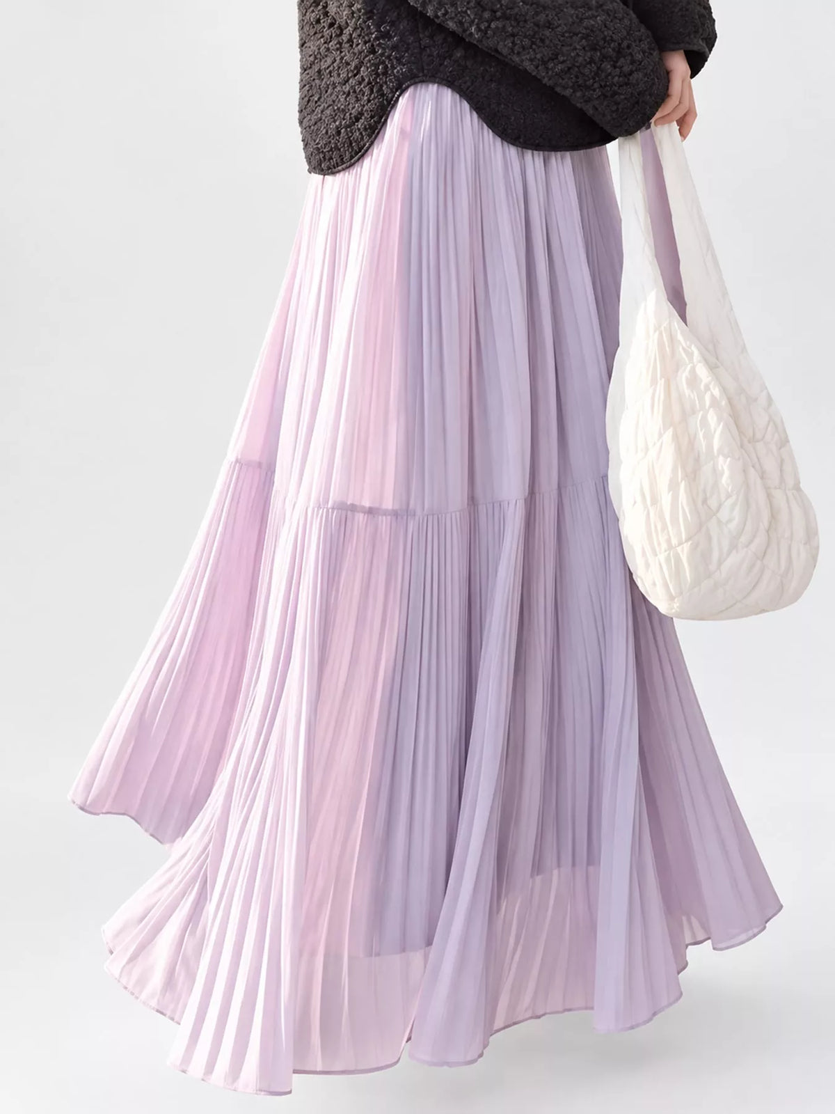 High-waisted tiered pleated maxi skirt