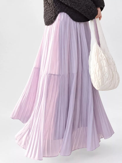 High-waisted tiered pleated maxi skirt