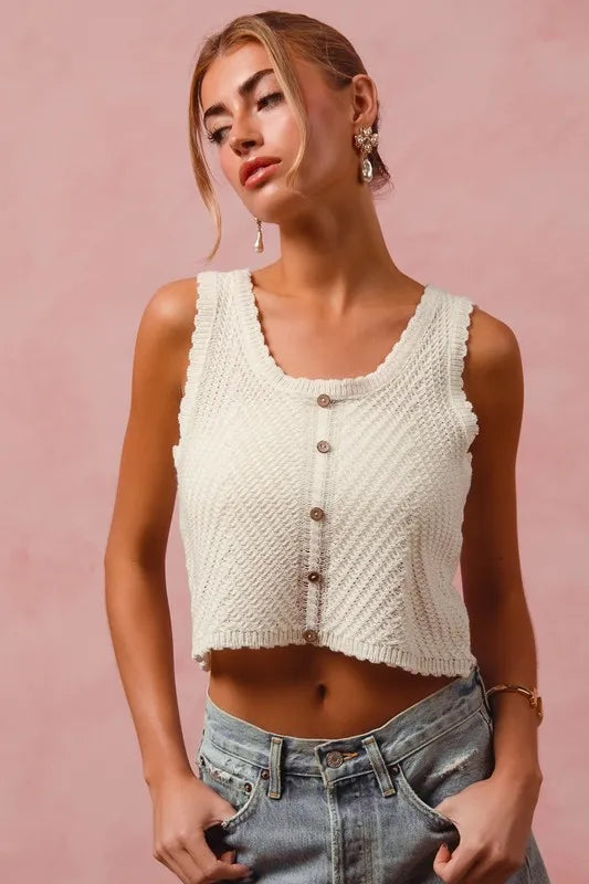Chevron Pattern Buttoned Front Lightweight Tank Top.