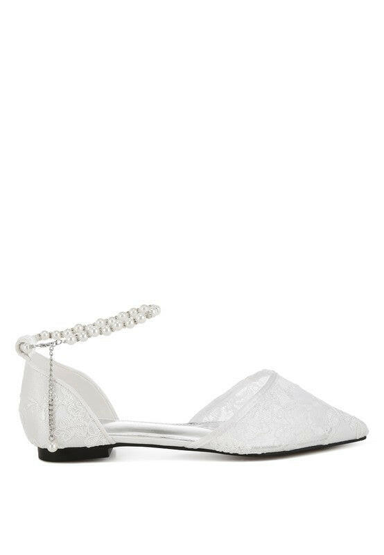 Shrami Pearl & Rhinestone Strap Flat Sandals.