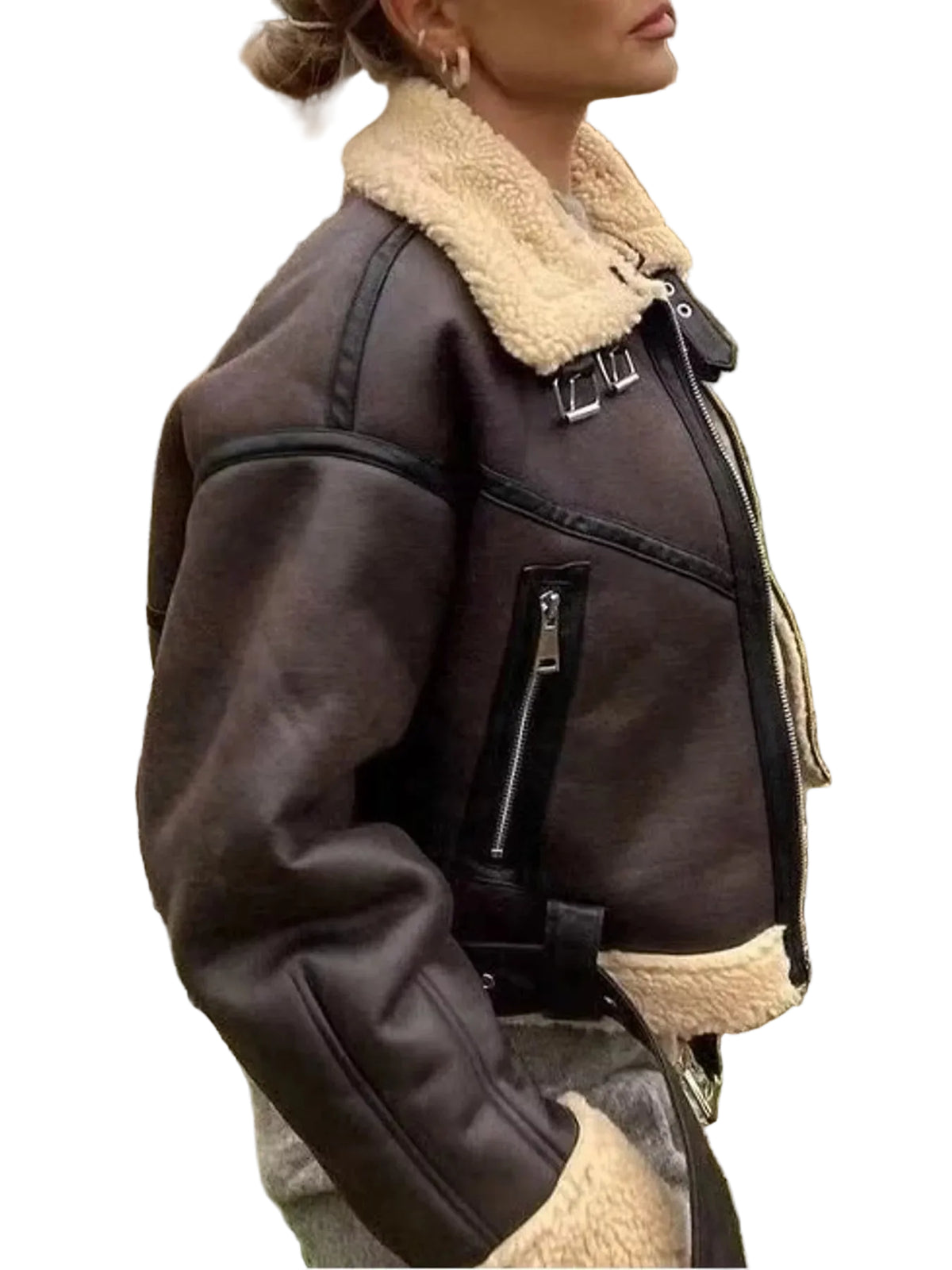 Vintage Faux Leather Aviator Jacket