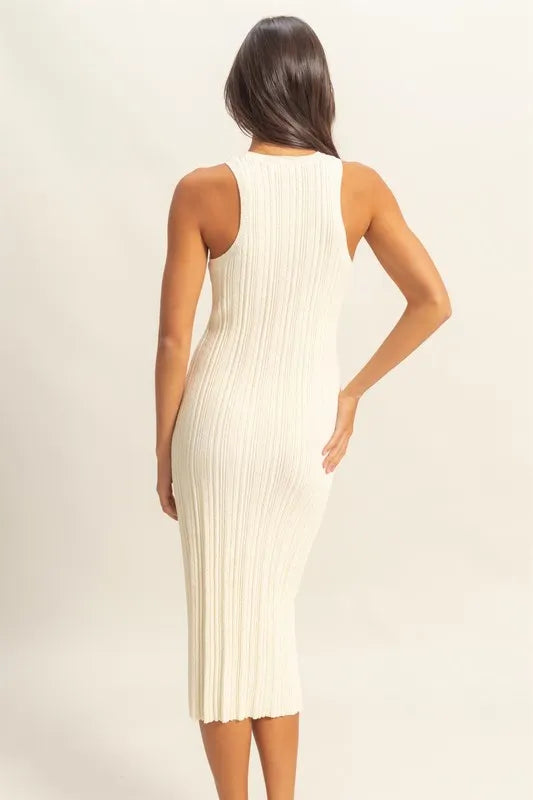 Round Neck Bodycon Ribbed Knit Dress.
