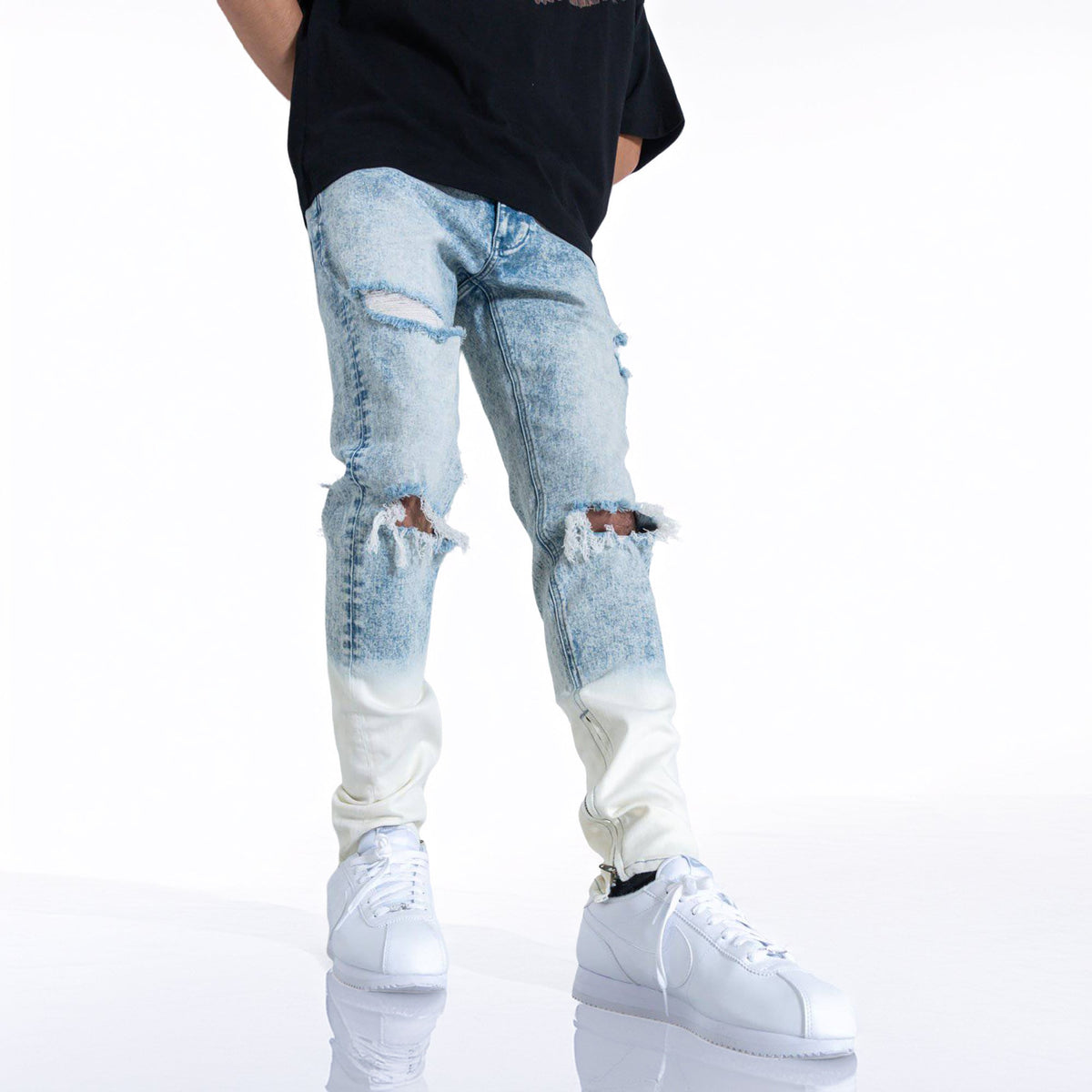 Acid Washed Slim Tapered Jean | Blue