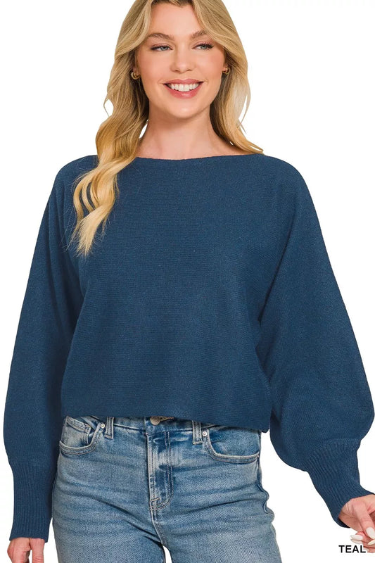 Boat Neck Balloon Sleeve Sweater
