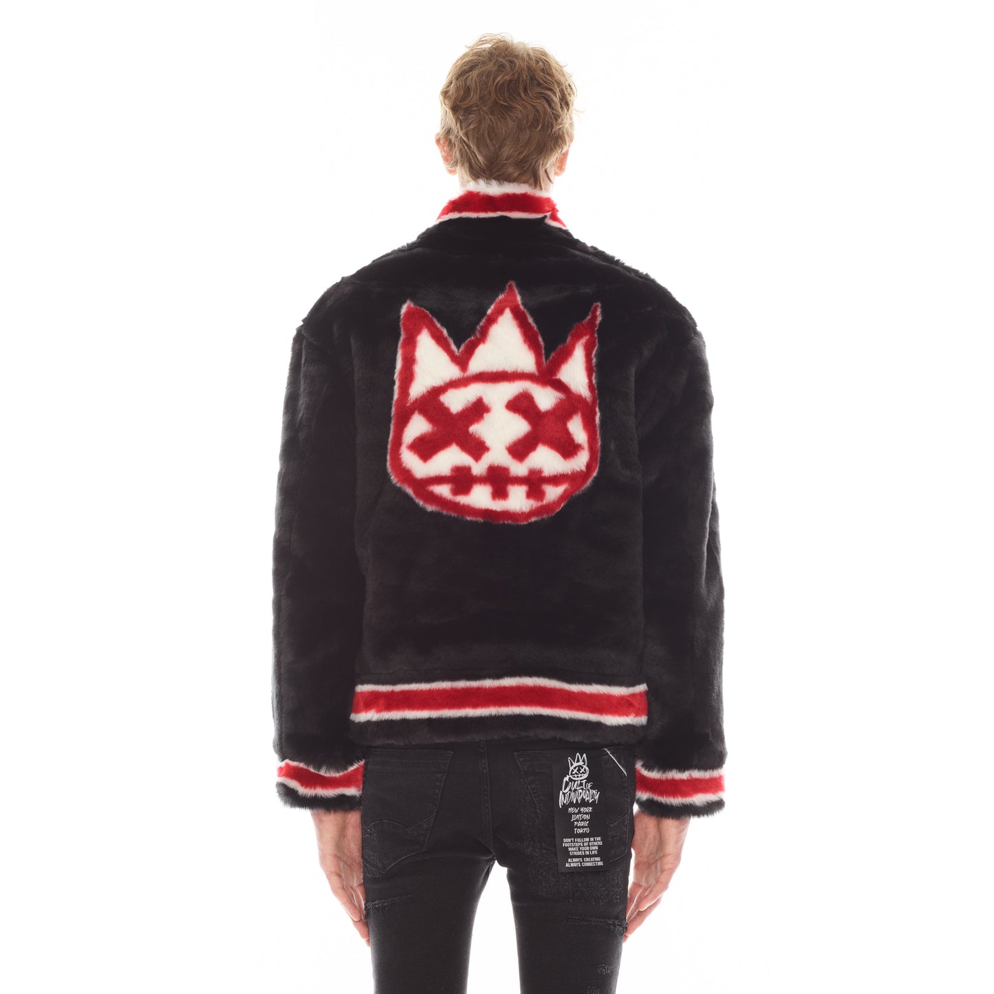 Faux Fur Varsity Jacket | Black