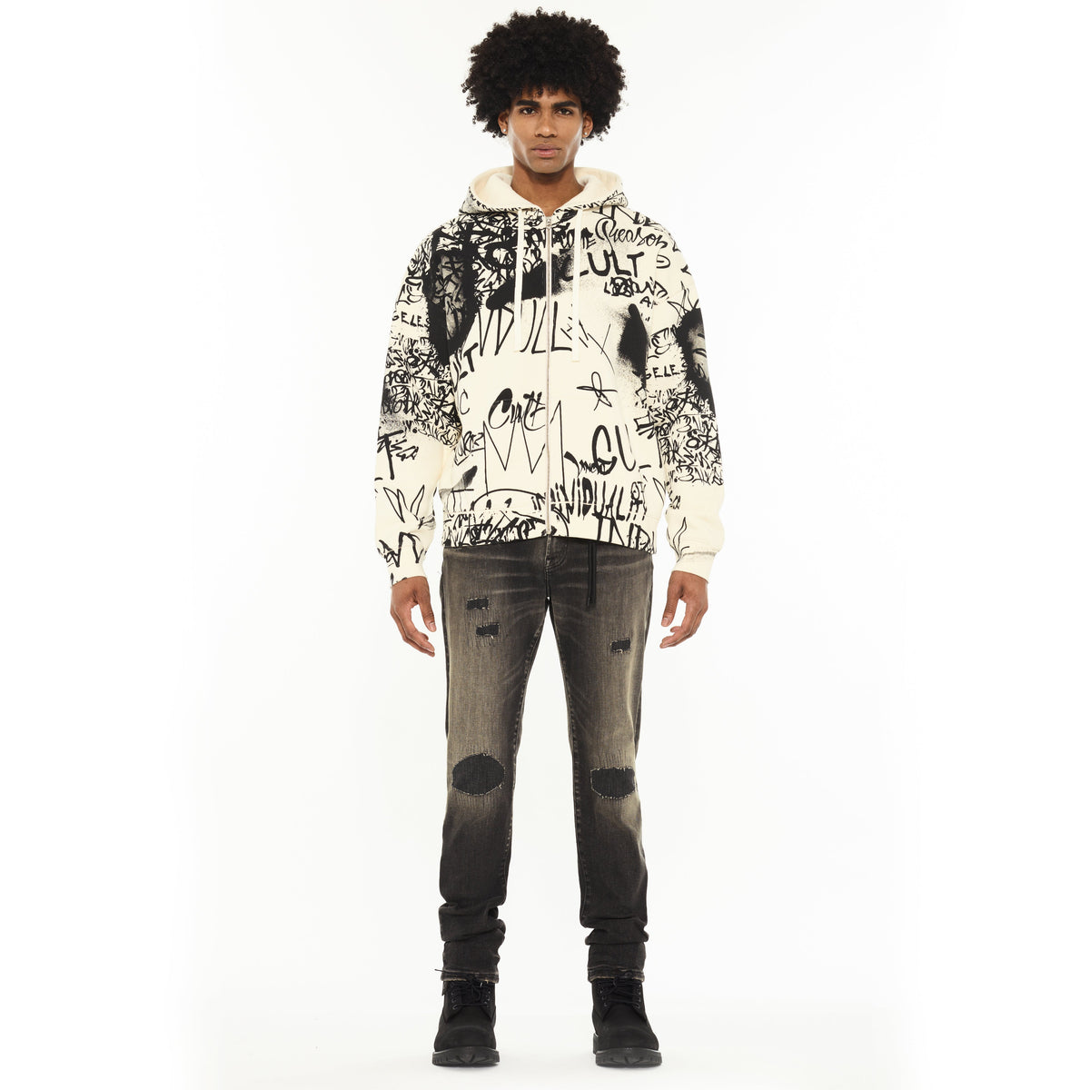 Cult's Zip Novelty Hoody in Winter White