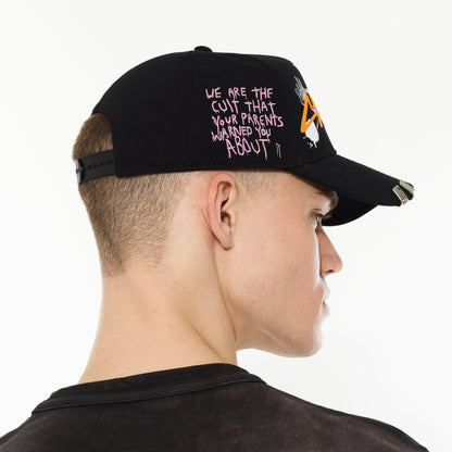 Mesh Back Trucker Hat "Cult Graffiti" | Black