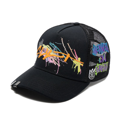 Mesh Back Trucker Hat "Cult Graffiti" | Black