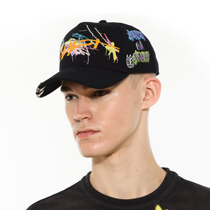 Mesh Back Trucker Hat "Cult Graffiti" | Black