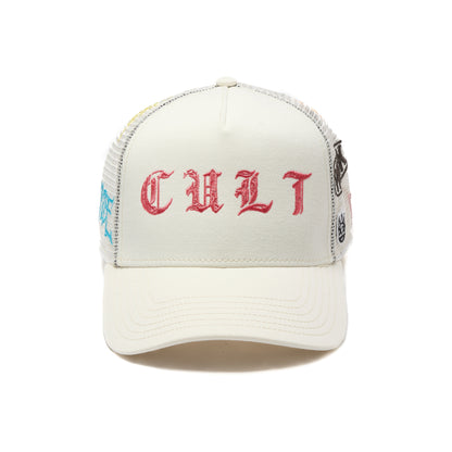 Mesh Back Trucker Hat "Cult Community" | Winter White