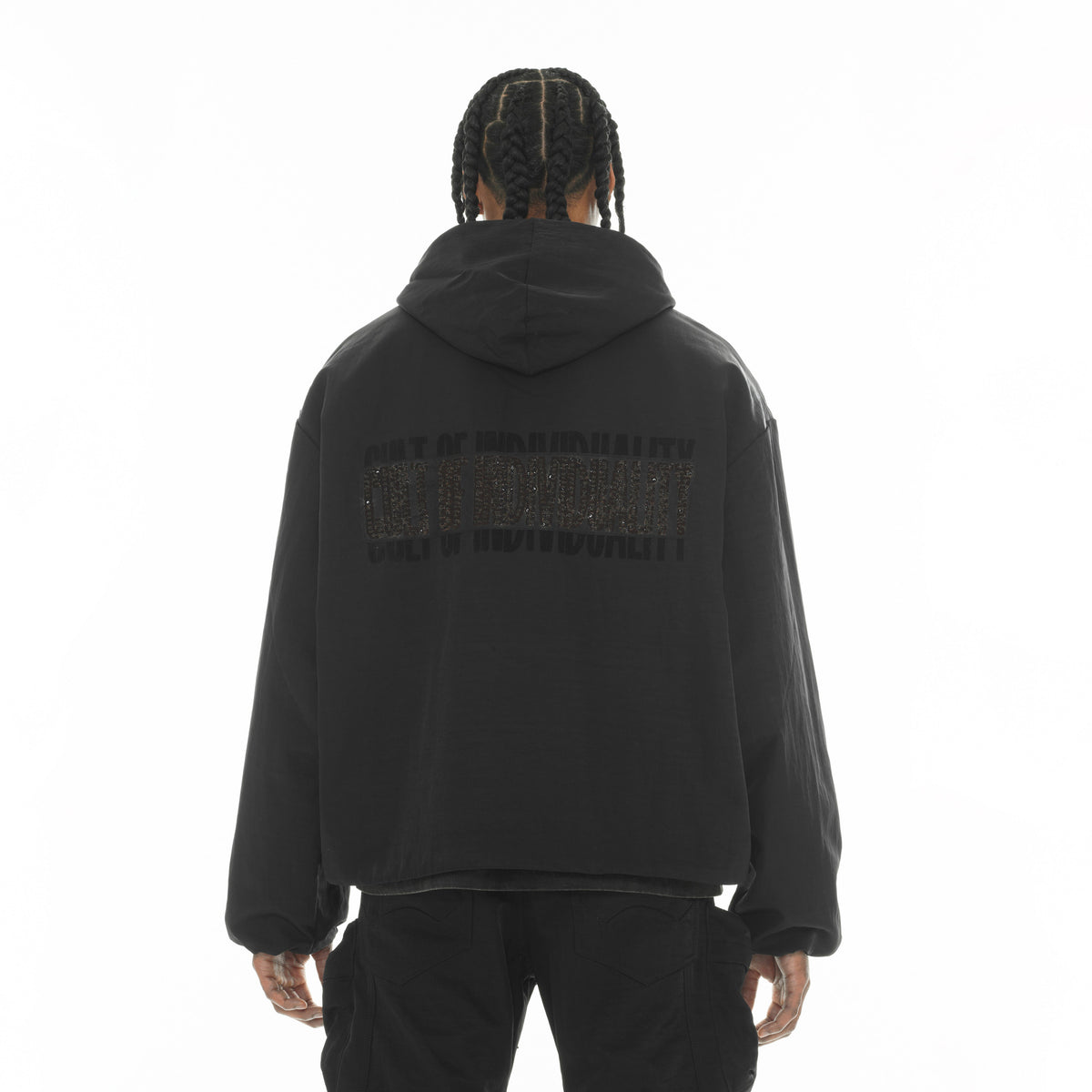 Oversized Coaches Jacket in Black Nylon