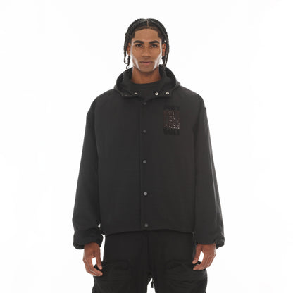 Oversized Coaches Jacket in Black Nylon