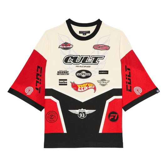 Oversized Short Sleeve Crew Neck Tee "Racer" in Winter White