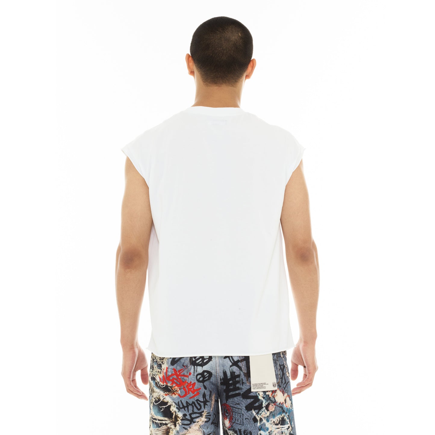 Sleeveless Tee "Stencil" in White