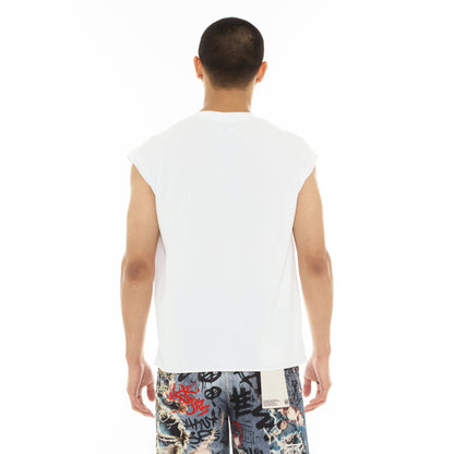 Sleeveless Tee "Stencil" in White