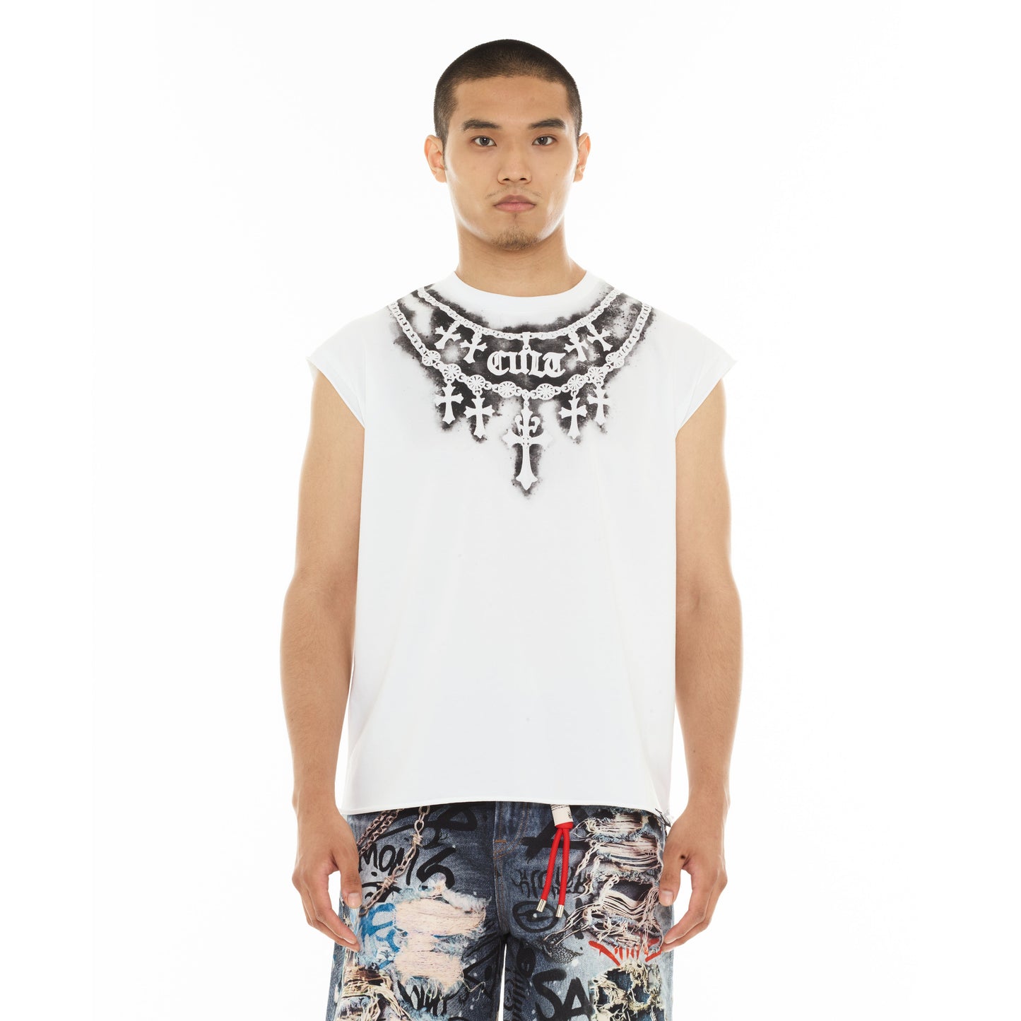 Sleeveless Tee "Stencil" in White