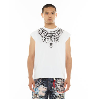 Sleeveless Tee "Stencil" in White