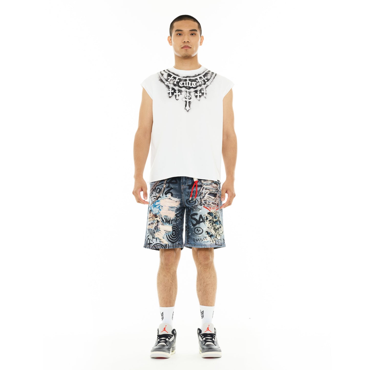 Sleeveless Tee "Stencil" in White