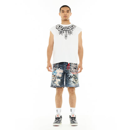 Sleeveless Tee "Stencil" in White