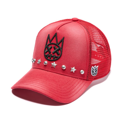 Mesh Back Trucker Hat "Horseman" In Rococco Red