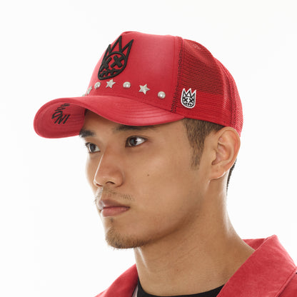 Mesh Back Trucker Hat "Horseman" In Rococco Red