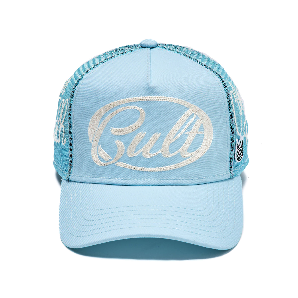 Mesh Back Trucker Hat "Community" In Blue Glow