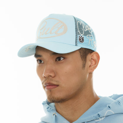 Mesh Back Trucker Hat "Community" In Blue Glow