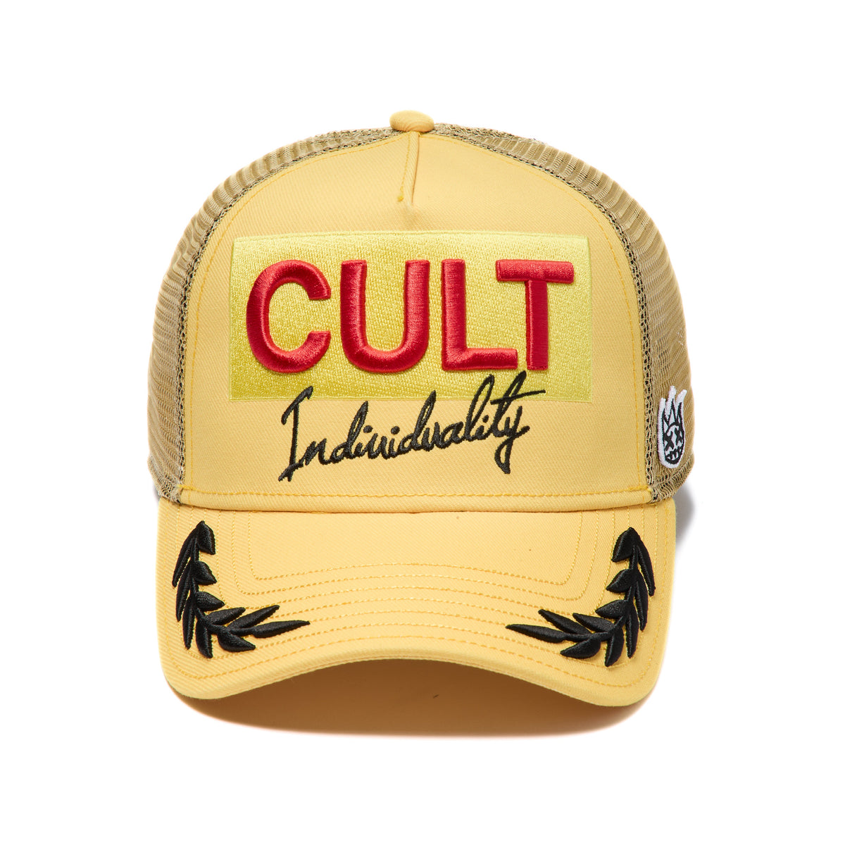 Mesh Back Trucker Hat "Racing" In Yellow Gold