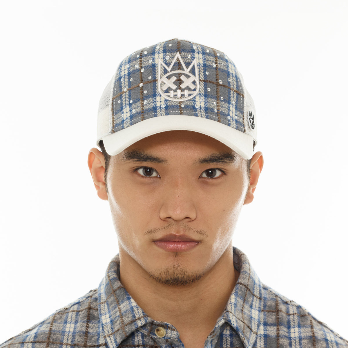 Mesh Back Trucker Hat "Plaid" In Blue Plaid