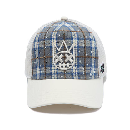 Mesh Back Trucker Hat "Plaid" In Blue Plaid