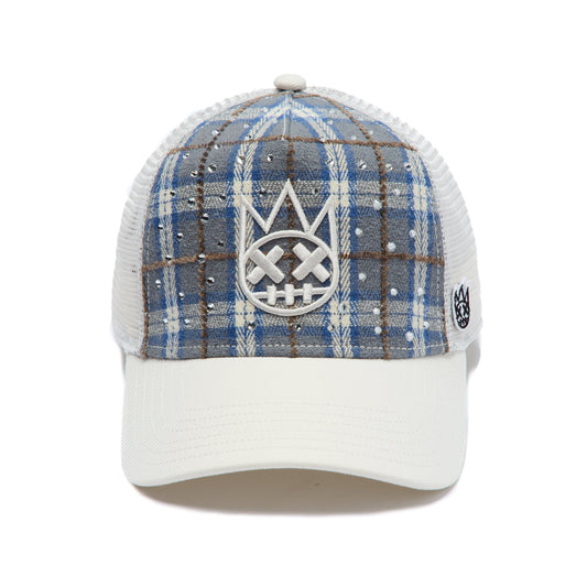 Mesh Back Trucker Hat "Plaid" In Blue Plaid