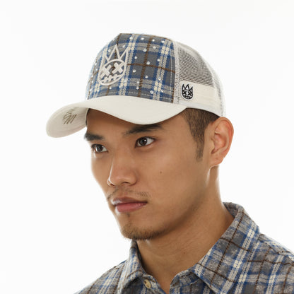 Mesh Back Trucker Hat "Plaid" In Blue Plaid