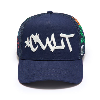 Mesh Back Trucker Hat "Graffiti" | Midnight Blue