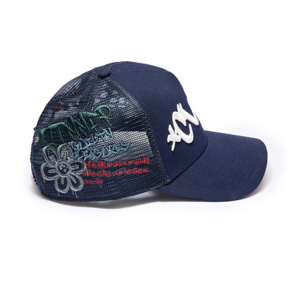 Mesh Back Trucker Hat "Graffiti" | Midnight Blue