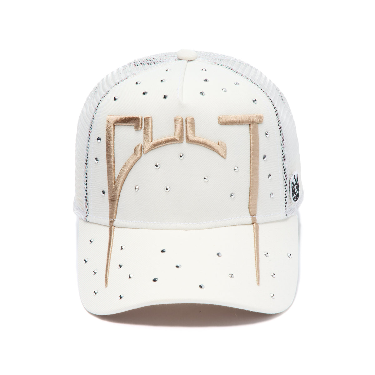 White cap with decorative elements on a white background