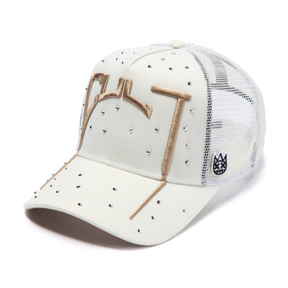 Mesh Back Trucker Hat "Cult Arch Logo" | Winter White