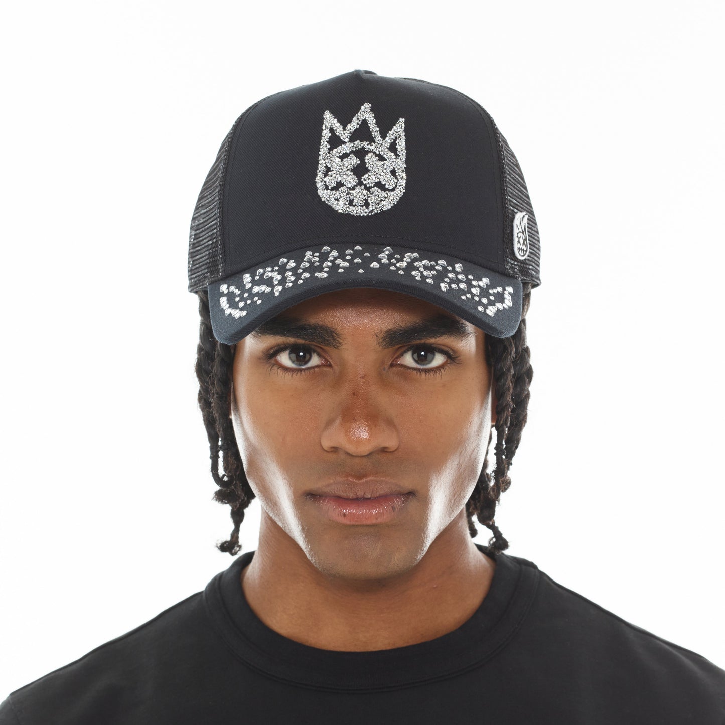 Mesh Back Trucker Hat "Crystals" In Black