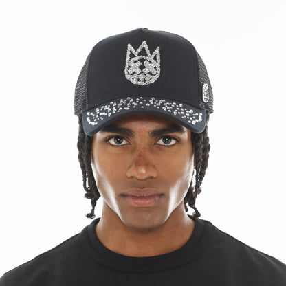 Mesh Back Trucker Hat "Crystals" In Black