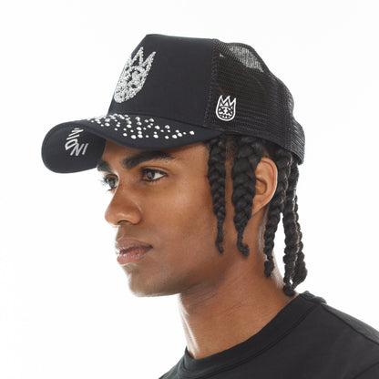 Mesh Back Trucker Hat "Crystals" In Black