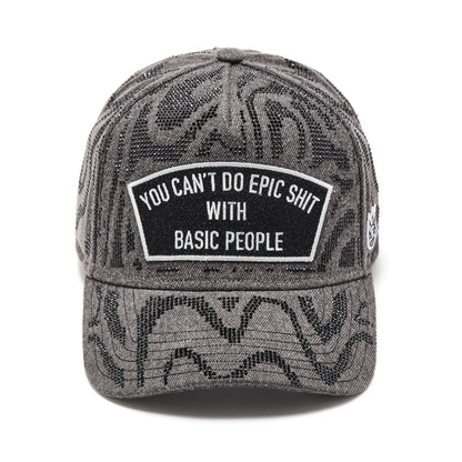 5 Panel A Frame Trucker Hat "Epic Shit" Swirl Crystals In Black Denim
