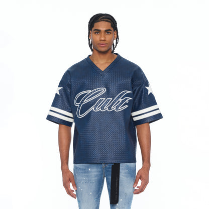 Cult's Leather Oversized Football Jersey In Navy