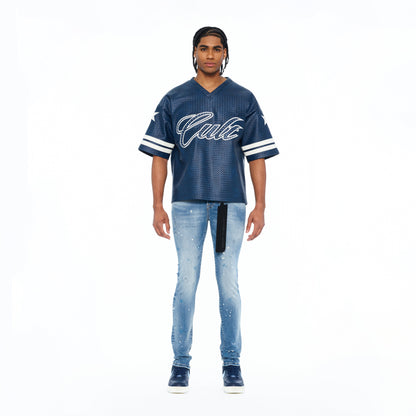 Cult's Leather Oversized Football Jersey In Navy