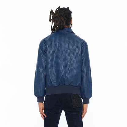 Cult's Woven Leather Varsity Jacket In Navy