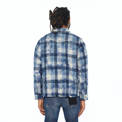 Cult's L/S Embellished Plaid Woven Shirt In Blue Steel Plaid