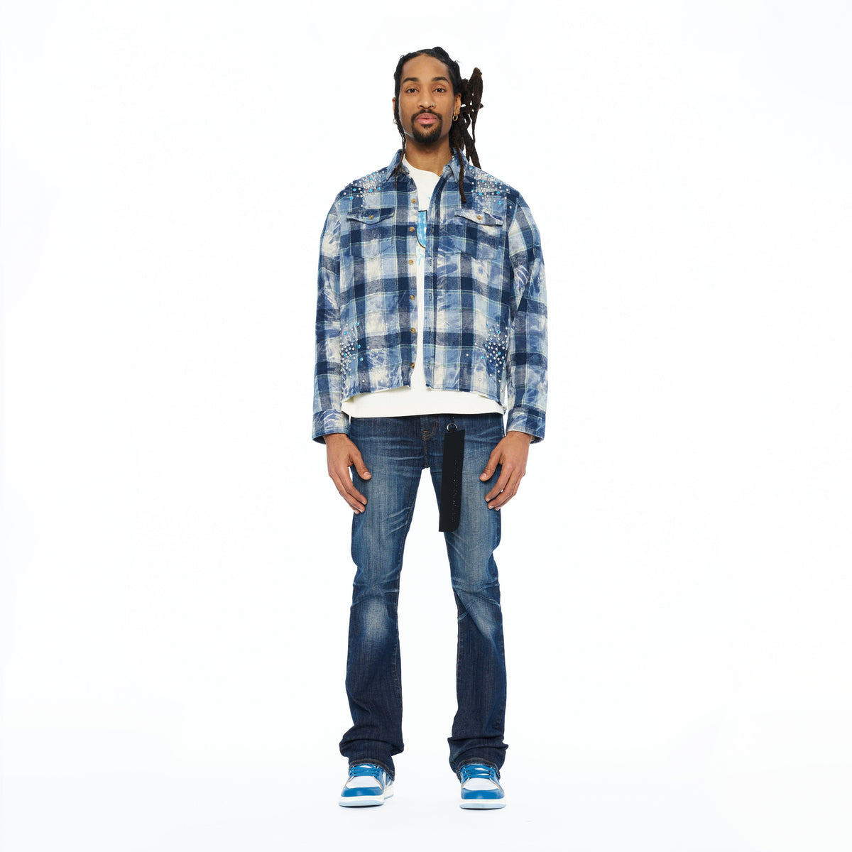 Cult's L/S Embellished Plaid Woven Shirt In Blue Steel Plaid