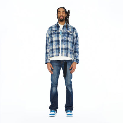 Cult's L/S Embellished Plaid Woven Shirt In Blue Steel Plaid