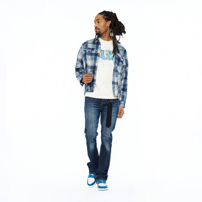 Cult's L/S Embellished Plaid Woven Shirt In Blue Steel Plaid