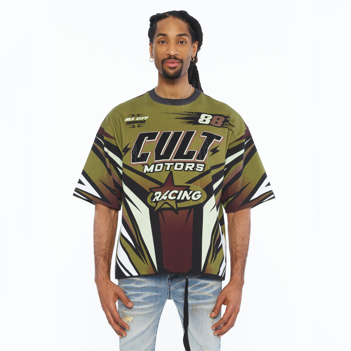 Oversized Short Sleeve Crew Neck Tee "Racer" 260 Grams In Multi